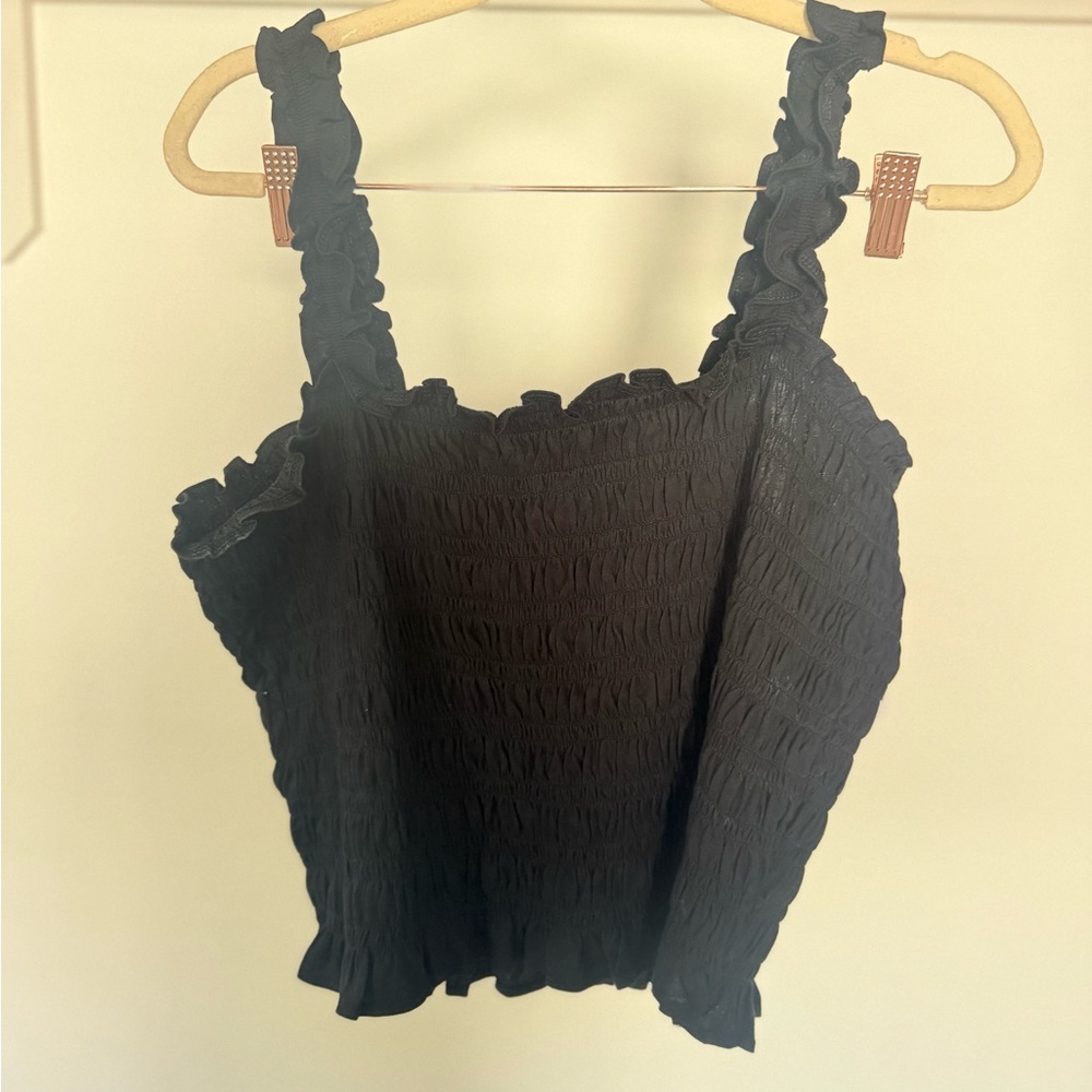 Old Navy Black Smocked Ruffle Strap Tank - Size L NWT